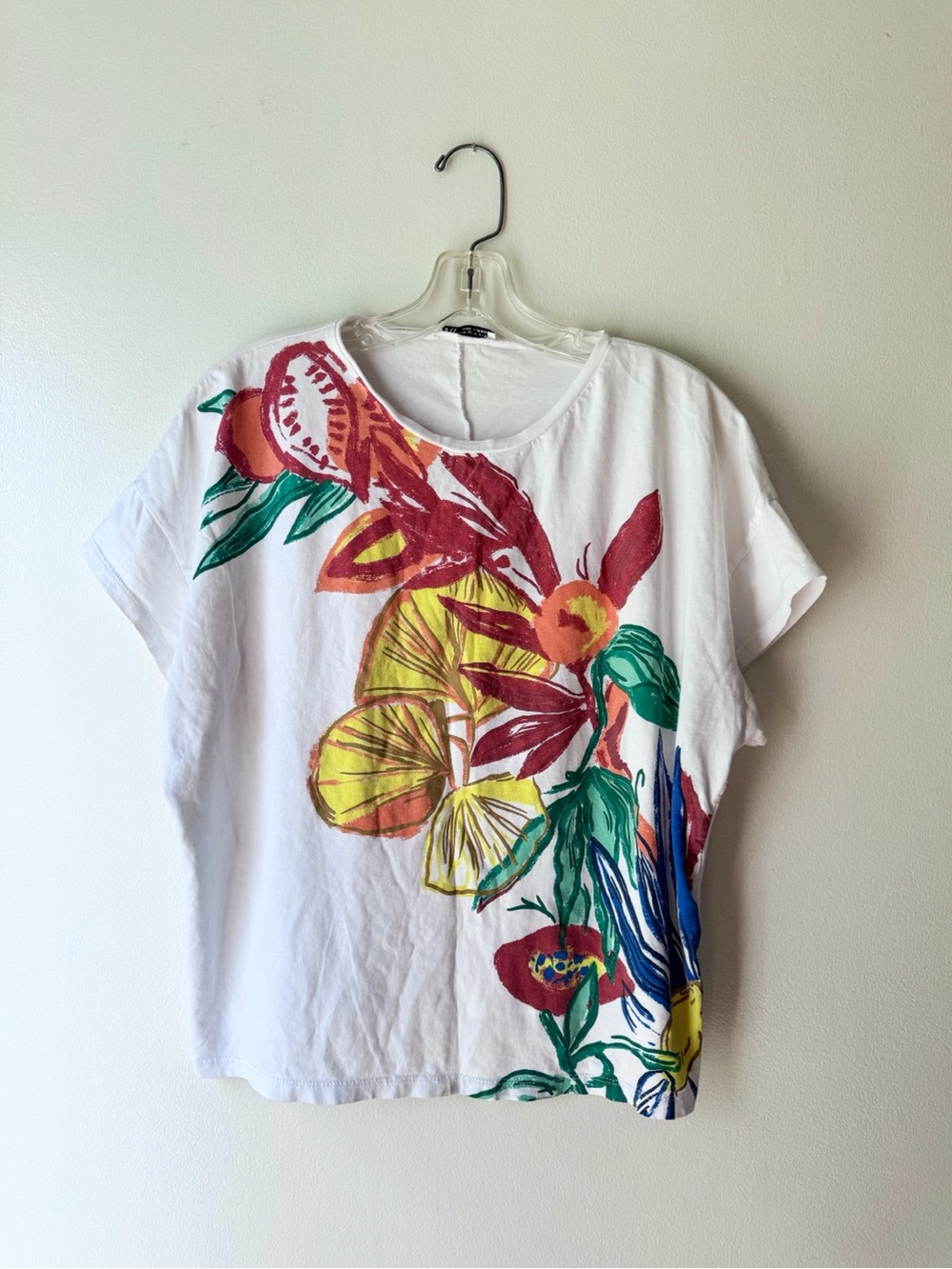 Zara Oversized Artistic Tropical Floral Pattern Short Sleeve T-Shirt - Medium